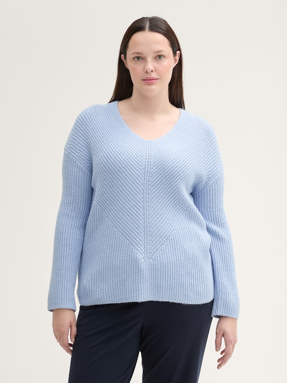 Plus Size - Strickpullover mit V-Ausschnitt von Women Plus Size, kentucky blue melange