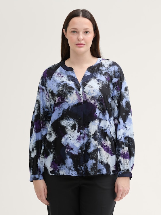 Plus - Patterned blouse in LENZING(TM) ECOVERO(TM) by Women Plus Size, artistic watercolor design