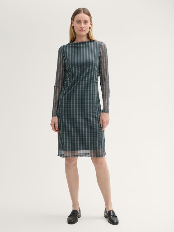 Mini Mesh-Kleid mit langen Ärmeln von Women, contemporary navy check