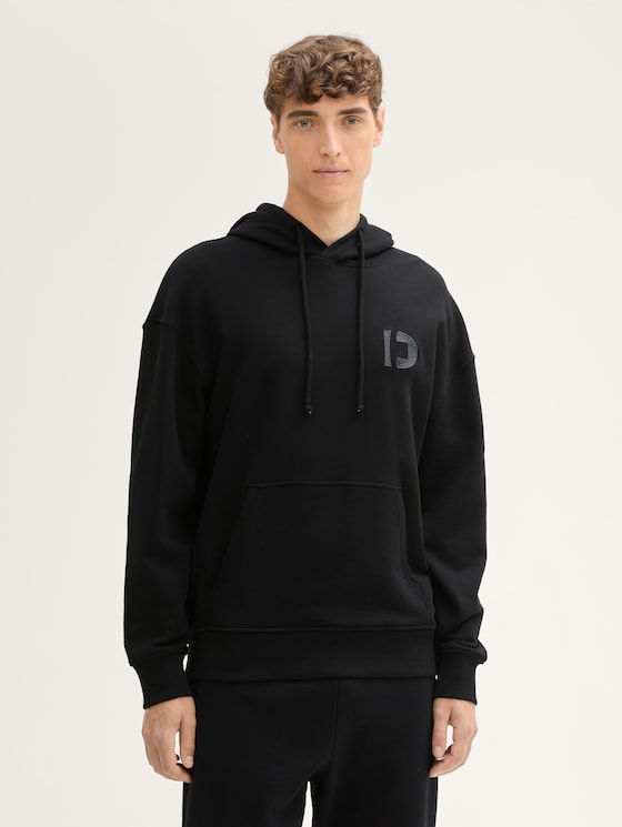 Relaxte hoodie met geborduurd logo door Denim Male, Black