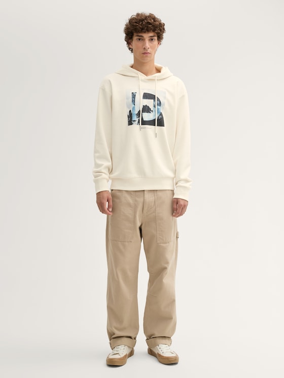 Hoodie with a print by Denim Male, Wool White