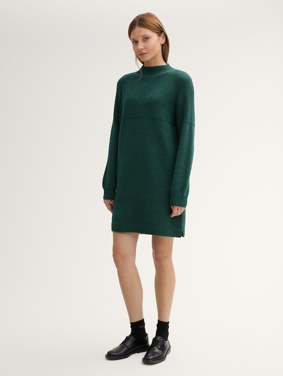 Strickkleid mit Stehkragen von Denim Female, Midnight Forest Green Mélange