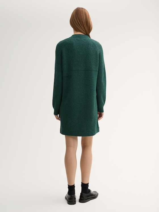 Knitted dress with a stand-up collar by Denim Female, Midnight Forest Green Mélange
