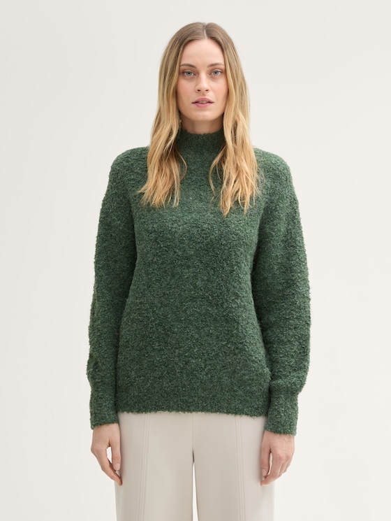 Lockerer Bouclé Pullover von Women, pale bark green melange
