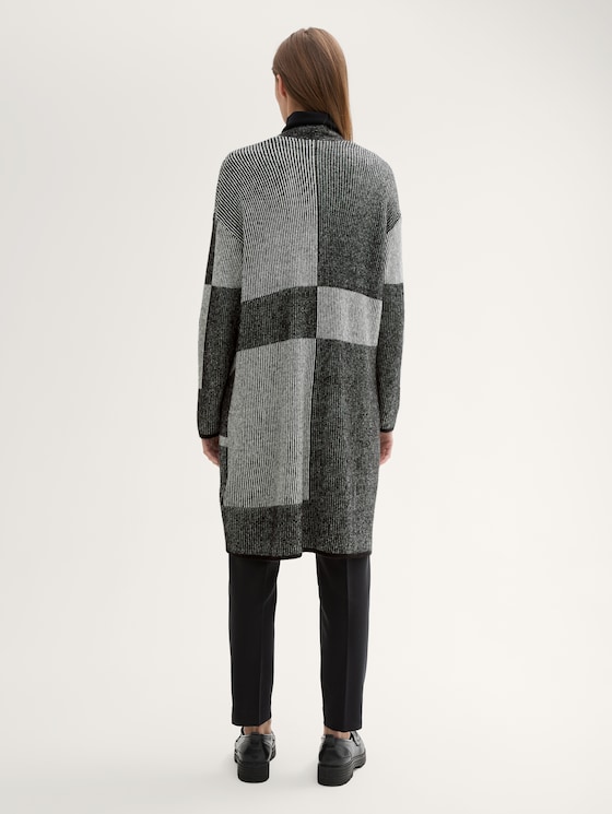 Long cardigan with button placket by Women, black plaited structure knit