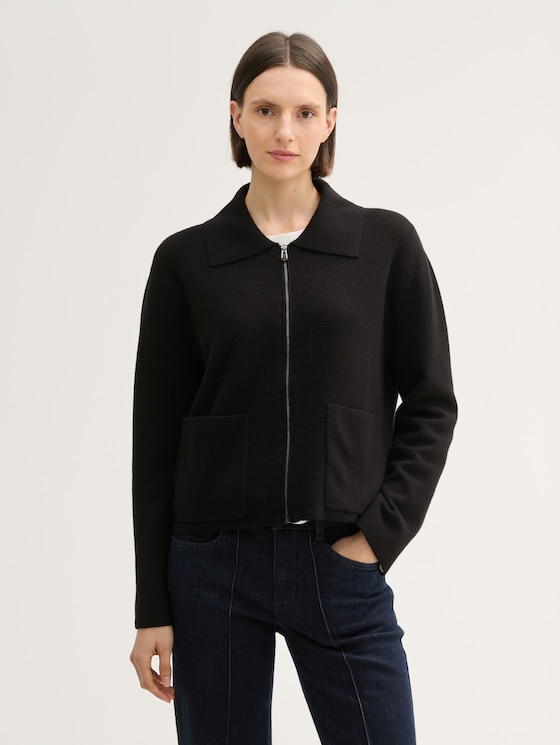 Strickjacke mit Reißverschluss von Women, deep black