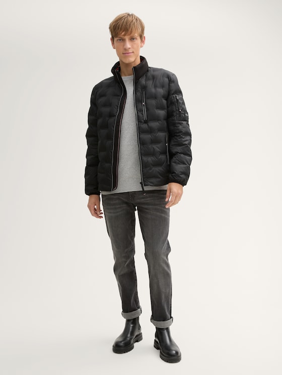 Hybrid Lightweight Steppjacke mit Kapuze im Stehkragen von Men, Black