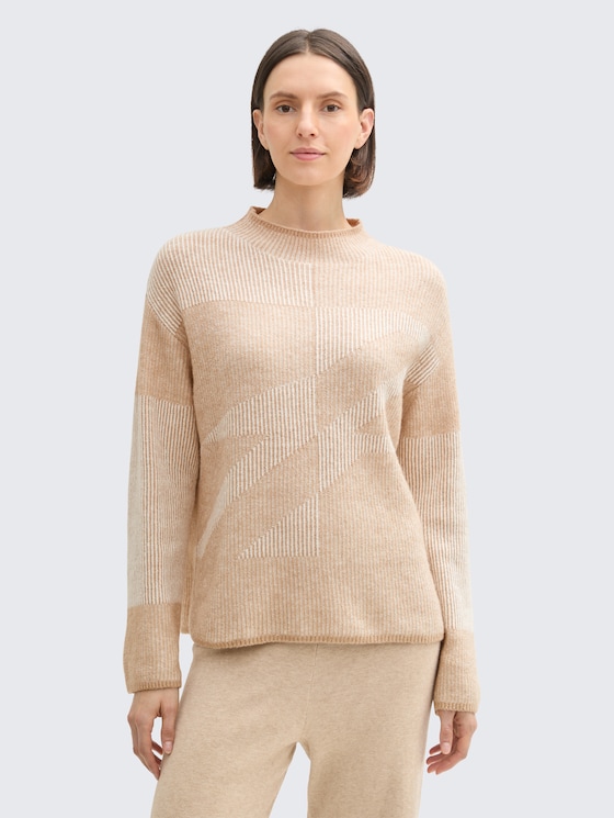 Loose Fit Ripp Strickpullover mit Muster von Women, beige plaited structure knit