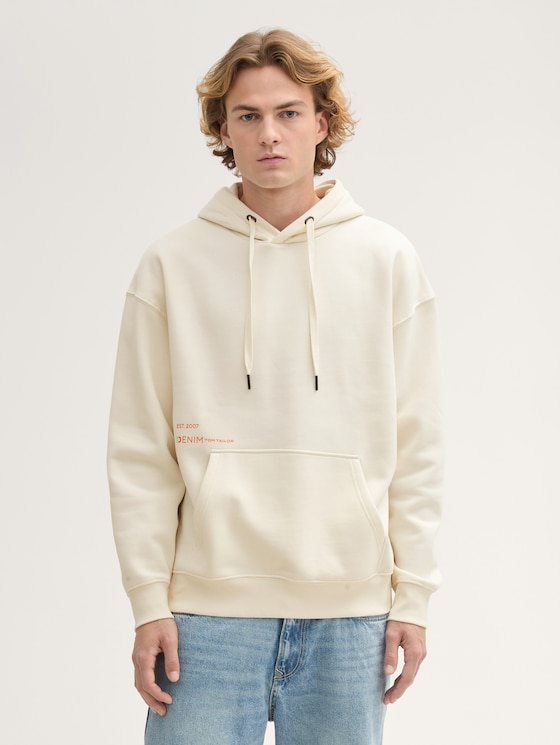 Relaxed Hoodie Sweatshirt mit Rückenprint von Denim Male, Wool White