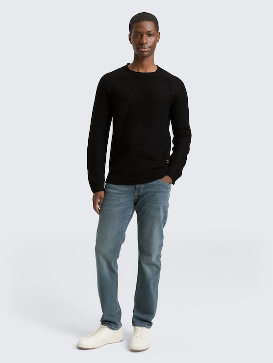 Knitted jumper with texture by Denim Male, Black