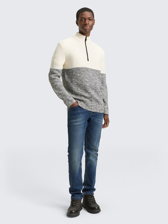 Troyer knitted jumper by Denim Male, white base mouline color block