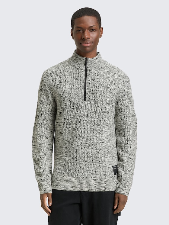 Troyer Strickpullover mit Reißverschluss von Denim Male, white black structure mix