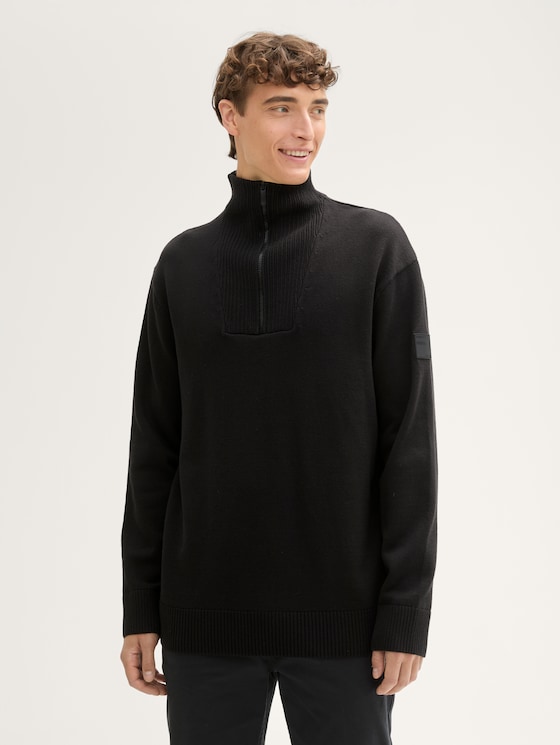 Relaxed Troyer Strickpullover aus Baumwolle von Denim Male, Black