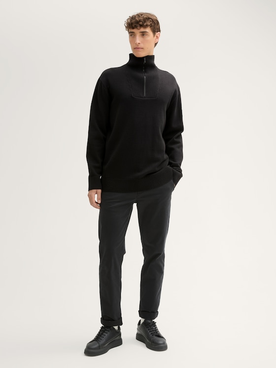 Relaxed-fit knit troyer sweater by Denim Male, Black