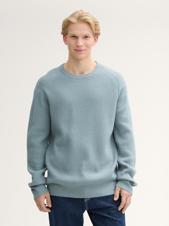 Strickpullover mit Wollanteil von Denim Male, light grey mint