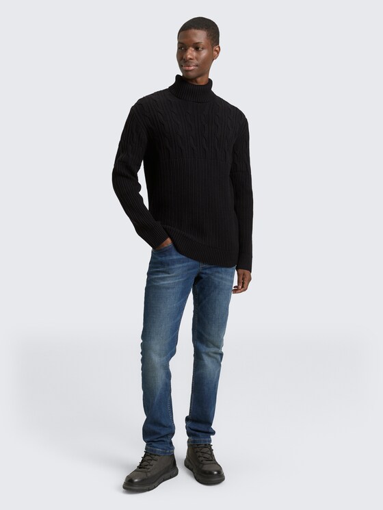 Cable knit turtleneck jumper by Denim Male, Black
