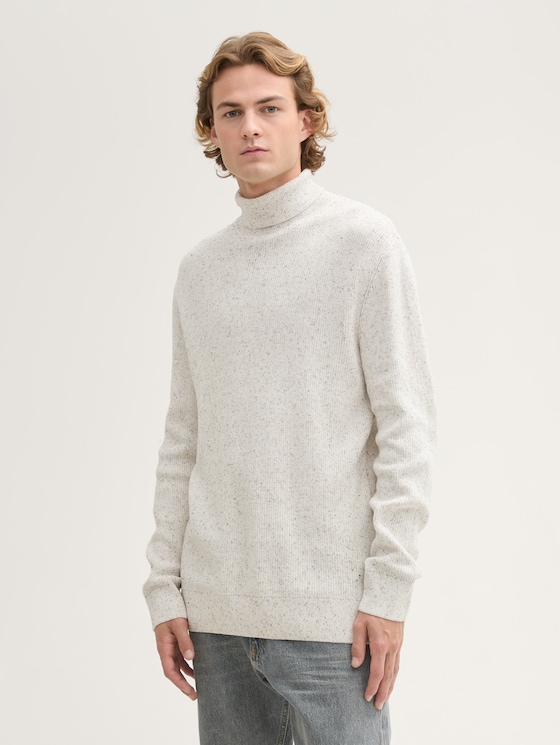 Rollkragenpullover aus Baumwolle von Denim Male, white black multicolor neps