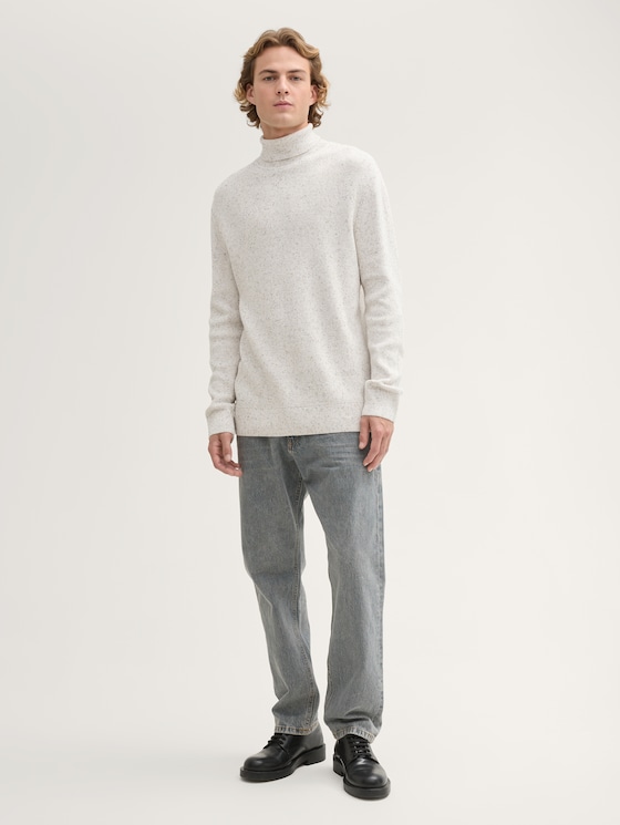 Turtleneck jumper in cotton by Denim Male, white black multicolor neps