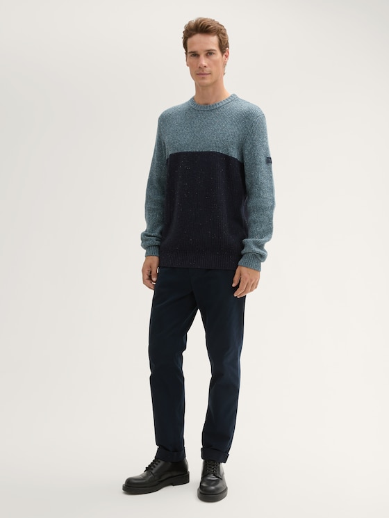 Knitted sweater with a textured mix by Men, blue navy nep colorblock