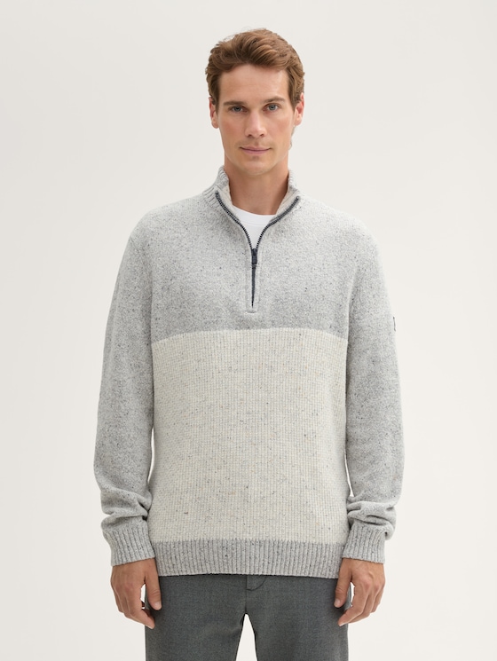 Troyer Strickpullover mit Reißverschluss von Men, grey offwhite nep colorblock