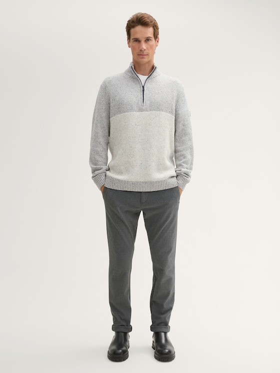 Troyer Strickpullover mit Reißverschluss von Men, grey offwhite nep colorblock
