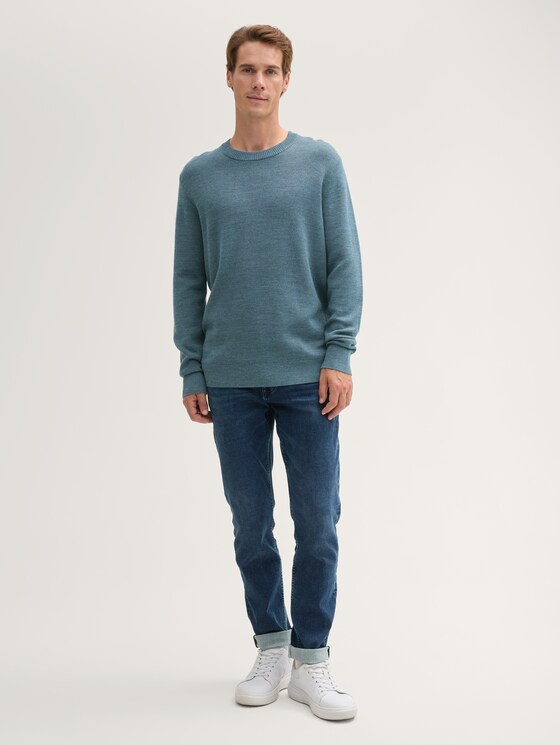 Comfort Wool - Pullover with structure by Men, stormy teal melange