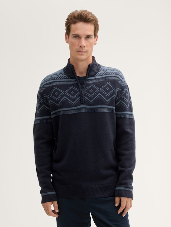 Fair Isle gebreide troyer door Men, stormy blue navy fair isle