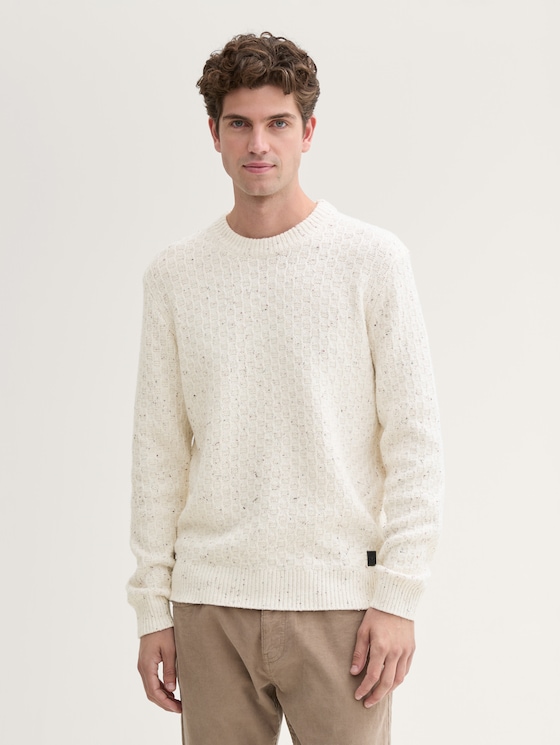 Regular Fit Strickpullover in Melange-Optik von Men, offwhite multicolor neps