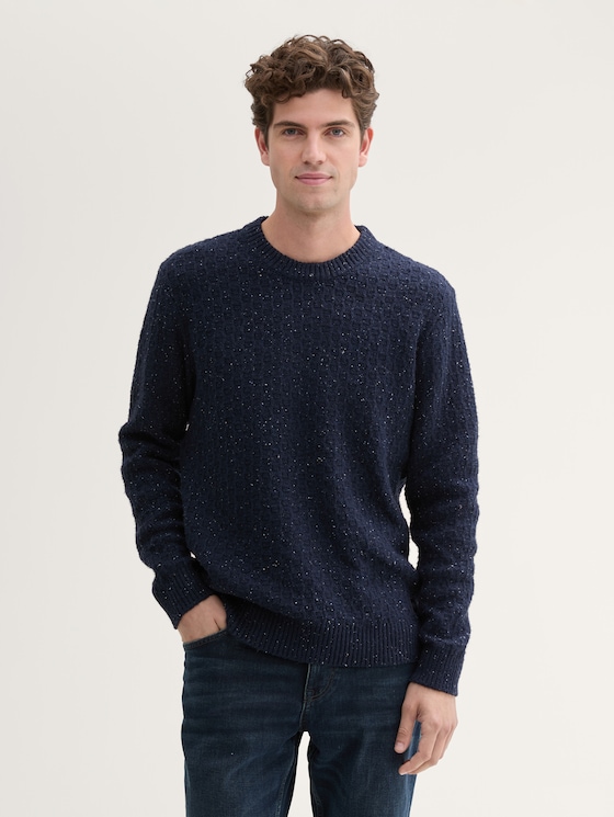 Regular Fit Strickpullover in Melange-Optik von Men, navy multicolor neps
