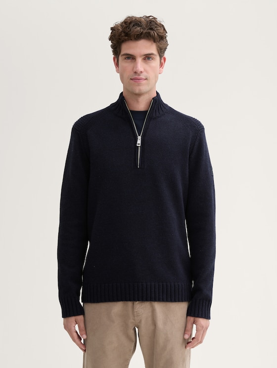 Cosy Troyer Strickpullover mit Reißverschluss von Men, Knitted Navy Melange