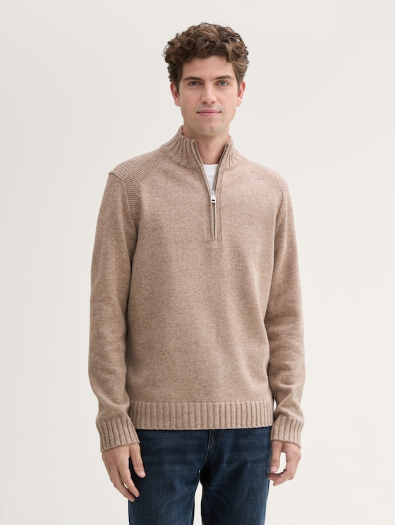 Cosy Troyer Strickpullover mit Reißverschluss von Men, parasol brown melange