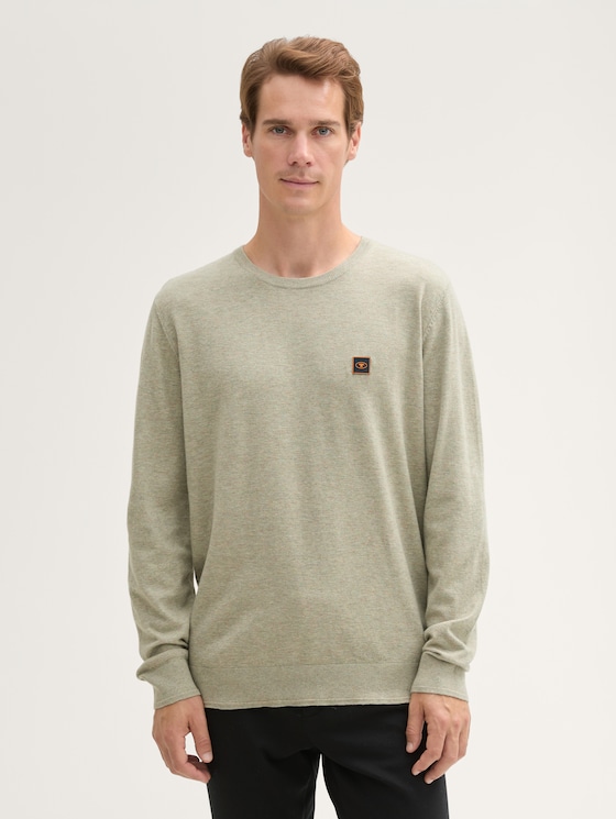 Strickpullover mit Logo Badge von Men, prairie grass green melange