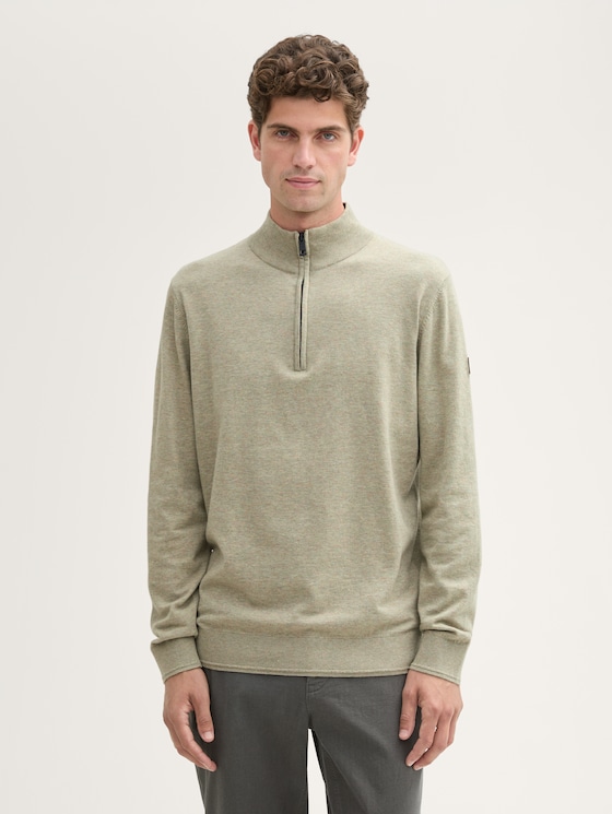 Troyer Strickpullover mit Logo-Badge von Men, prairie grass green melange