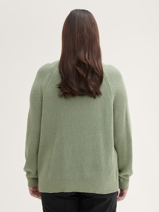 Plus Size - Strickpullover mit Stehkragen von Women Plus Size, pale bark green rib structure