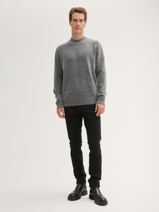 Turtleneck pullover made of knit by Men, light stone grey black core