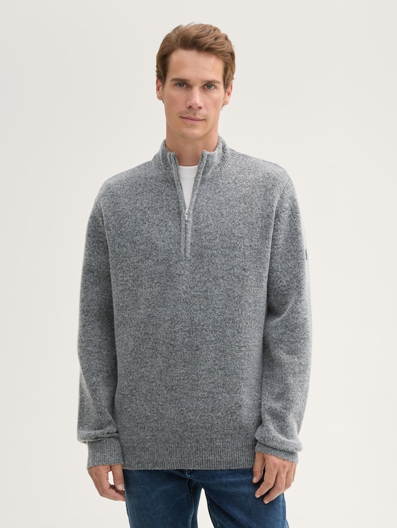 Soft-Touch Troyer Strickpullover von Men, light stone grey black core