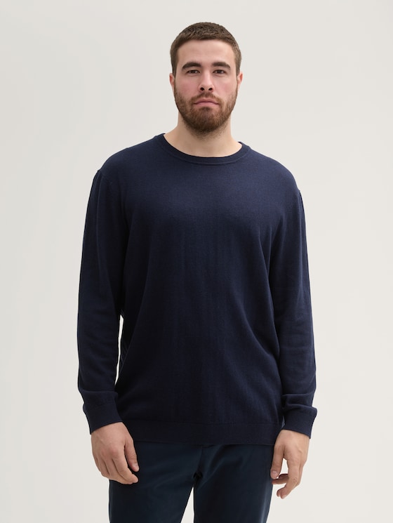 Plus Size - Strickpullover mit recyceltem Kaschmir von Men Plus Size, Knitted Navy Melange