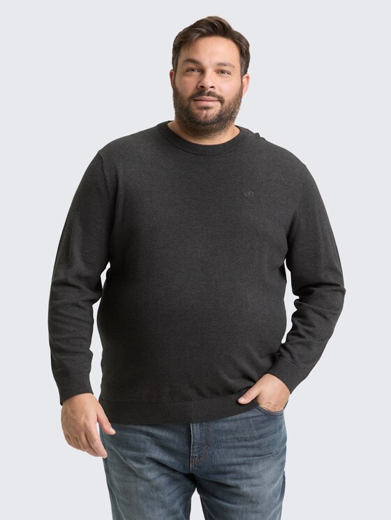 Plus Size - Strickpullover mit Logo Stickerei von Men Plus Size, Black Grey Melange