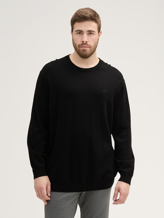 Plus Size - Strickpullover mit Logo Stickerei von Men Plus Size, Black