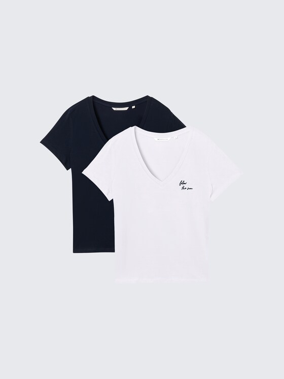 T-Shirt mit V-Ausschnitt im 2er-Pack von Denim Female, sky captain blue