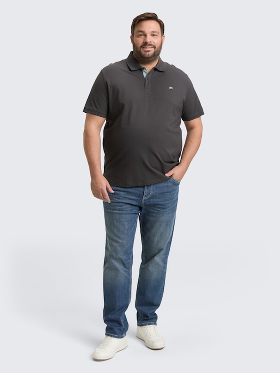 Plus Size - Piqué Poloshirt mit Logo-Stickerei von Men Plus Size, Dark Shadow