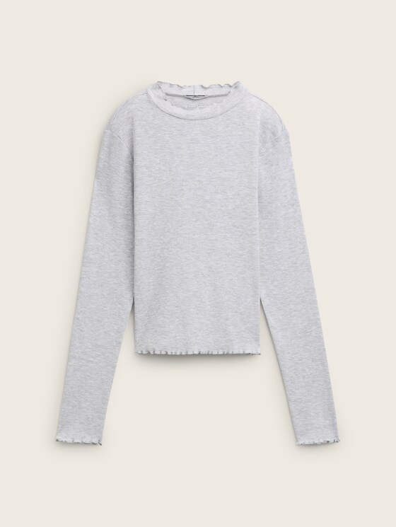 Cropped shirt met lange mouwen van biologisch katoen door Teen Girls, Light Stone Grey Melange