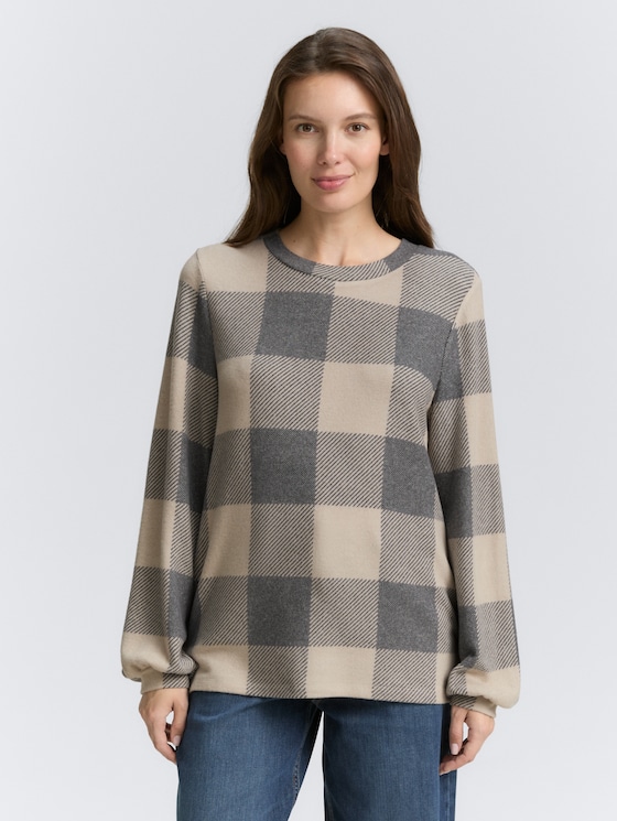 Shirt met lange mouwen met patroon door Women, black taupe cosy check