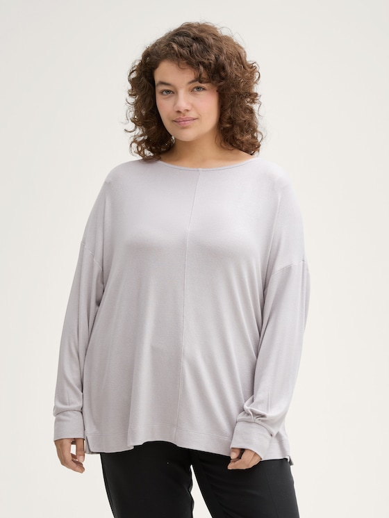 Plus Size - Loose Fit Langarmshirt mit leichtem Glitzer-Effekt von Women Plus Size, Morning Grey
