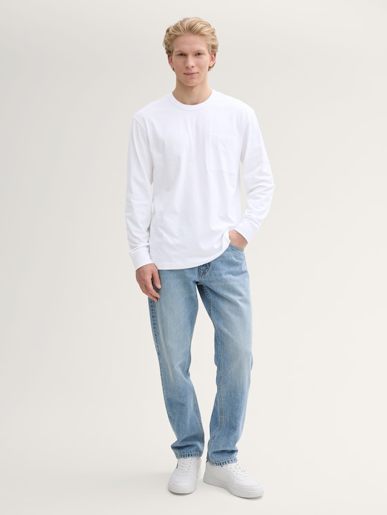 Relaxed Fit Langarmshirt mit Brusttasche von Denim Male, White