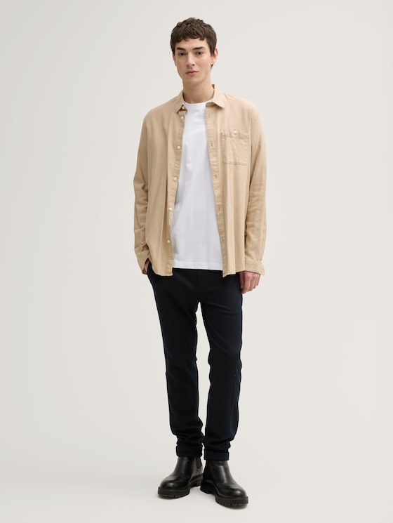 Relaxed fit T-shirt with breast pocket by Denim Male, chalk grey white mini stripe