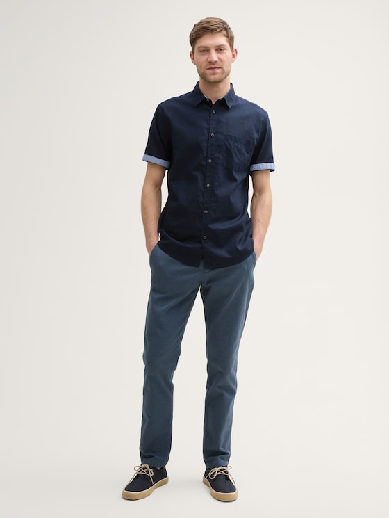 Regular fit overhemd met korte mouwen en linnen door Men, sky captain blue