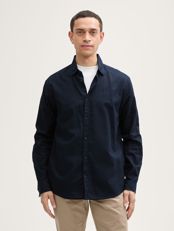 Regular fit shirt with linen content by Men, sky captain blue