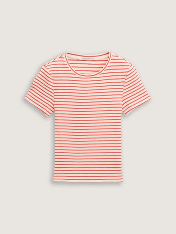 Geribd T-shirt met patroon door Teen Girls, fresh red and white stripe
