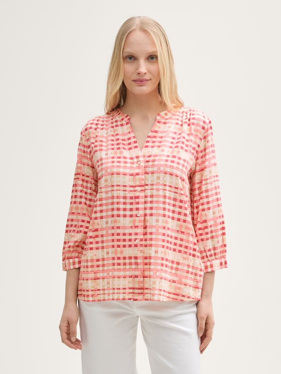 Blouse with pattern by Women, berry red check design
